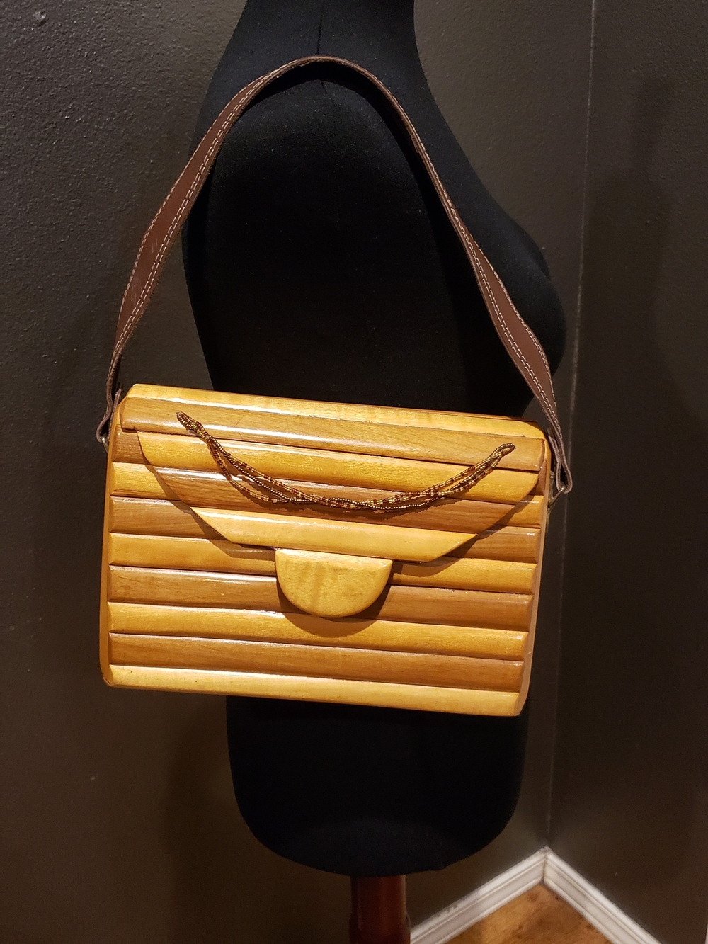 Unique vintage wooden box-style purse